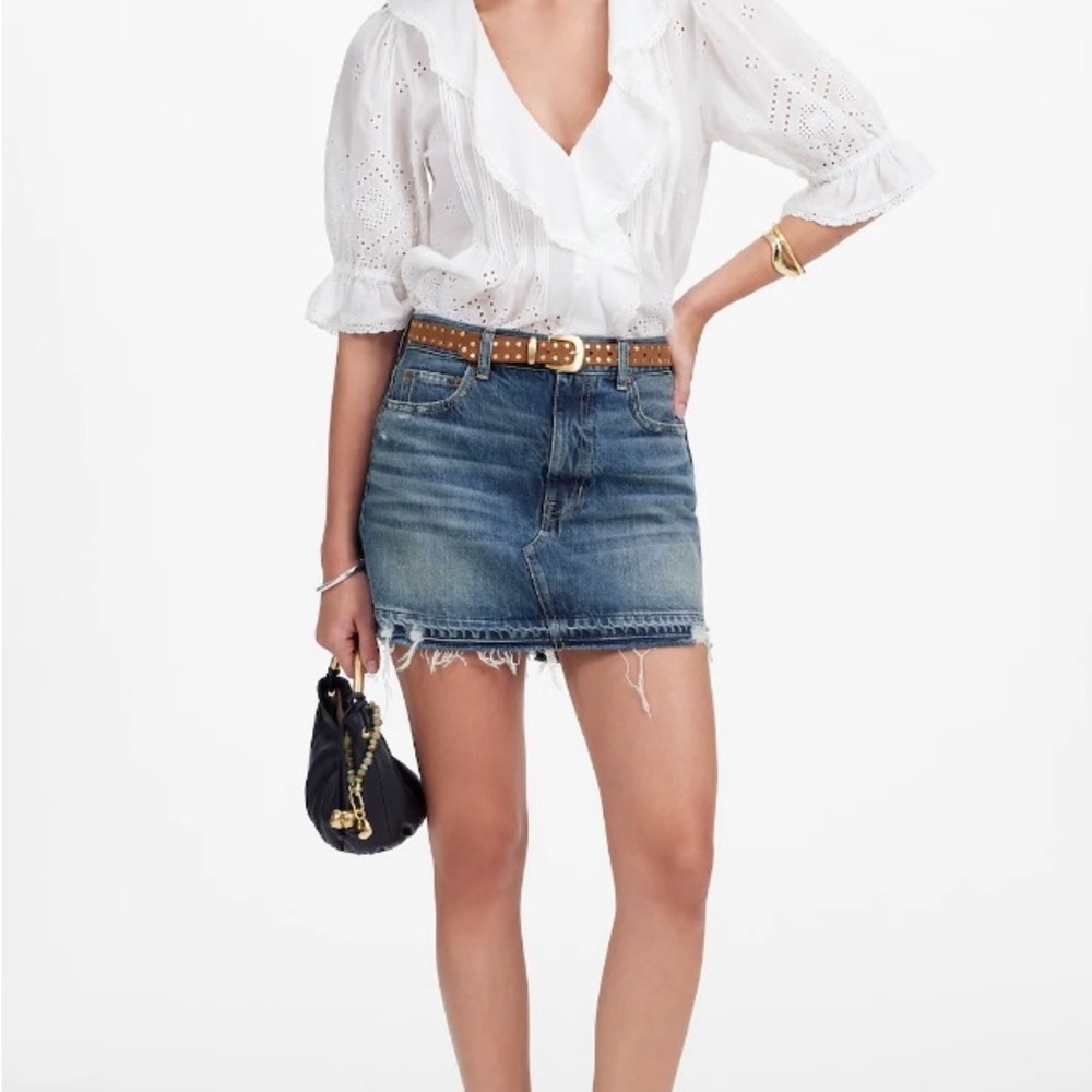 Postage-Stamp Denim Mini Skirt in Croswell Wash